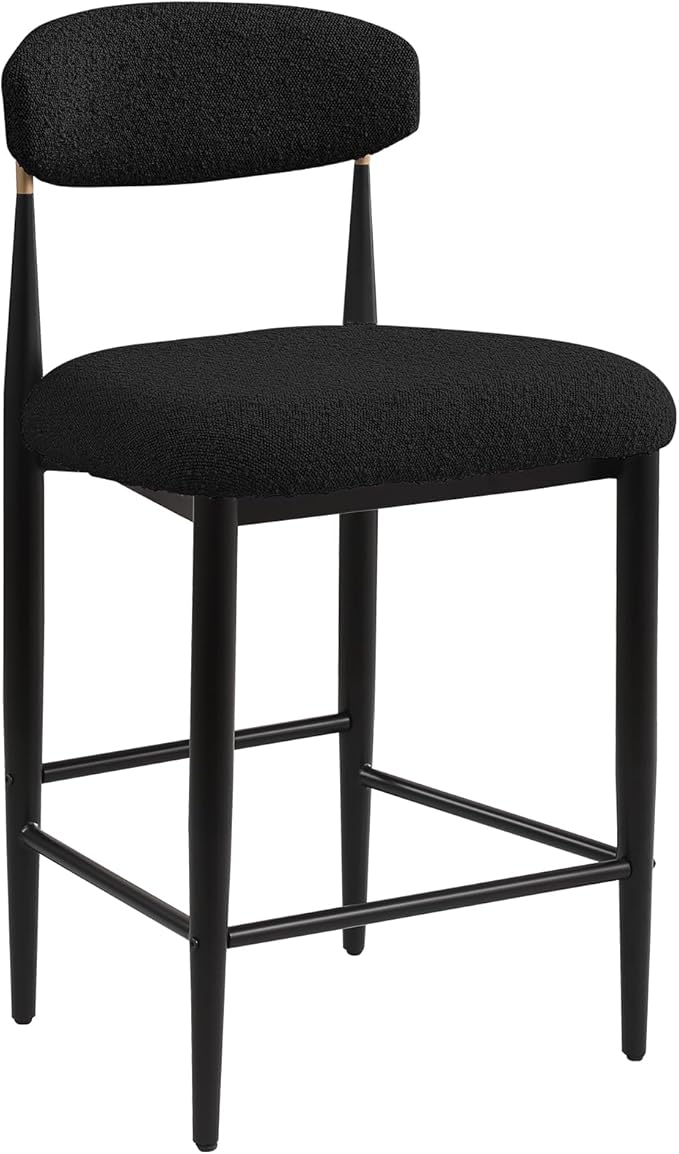 Morden Fort Modern Counter Height Bar Stools Set of 2, Black Upholstered Counter Stools with High Backs, 26" Boucle Island Chairs for Kitchen, Dining Room and Bar