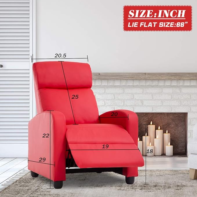 BestMassage | Recliner Chair | with 2 Point Massage Function | Pu Red | with Lumbar Support, Adjustable Push Back, Footrest & Padded Seat | Easy Assembly | for Living Room, Home Theatre