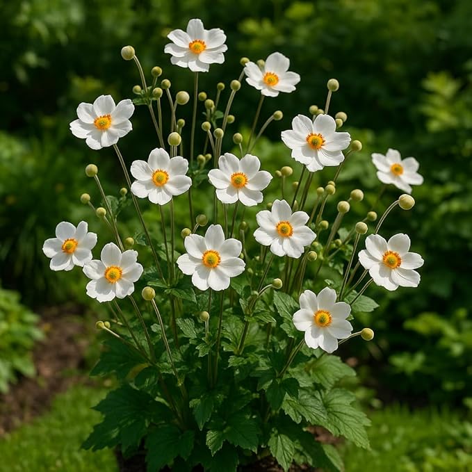 Perennial Farm Anemone x Hybrida 'Honorine Jobert' – Live Windflower in #1 Container, Elegant White Blooms with Yellow Centers, Long Blooming, Deer Resistant, Great for Shade & Pollinator Gardens