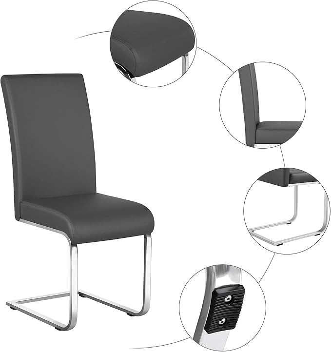 Yaheetech Dining Chairs Set of 2 Modern Faux Leather Upholstered Dining Room Chairs with High Back and Metal Chrome Legs for Kitchen/Living Room/Restaurant, Dark Gray