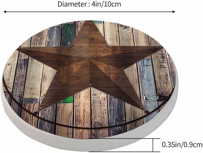 Rustic Barn Star Coasters for Drinks 2 Pack Vintage Wooden Board Farm House Tabletop Protection Kitchen and Coffee Table Décor & Accessories for Men Wome 100% Diatomiten,Set of 2