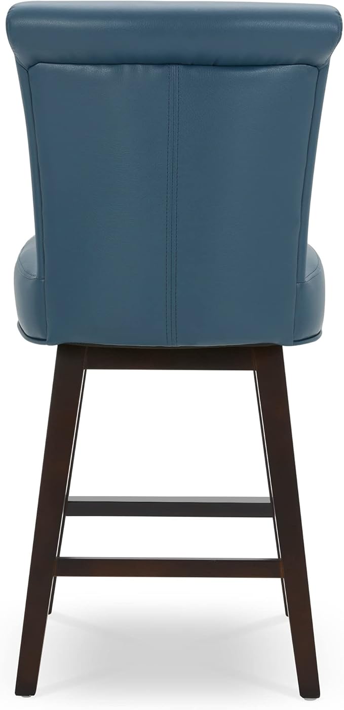 CHITA 26 Inch Counter Height Swivel Bar Stools Set of 2, FSC Certified Modern Upholstered Faux Leather Swivel Barstool Chair with Back, Blue