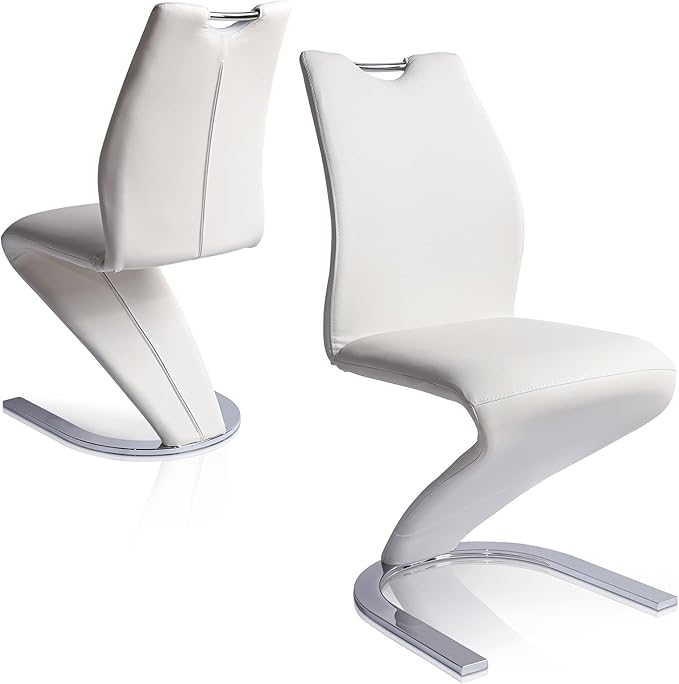 Mermaid Dining Chairs Set of 2,Modern Kitchen Dining Room Armless Upholstered Side Chairs in PU Leather Cushion Seat and Sturdy Metal Leg(2 White)