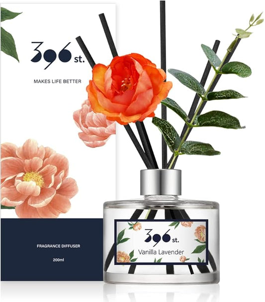 396 st. Peony Flower Reed Diffuser, Vanilla Lavender, 200ml(6.7oz) / Reed Diffuser Sets, Home Fragrance, Scented Oils, Home & Bathroom Décor