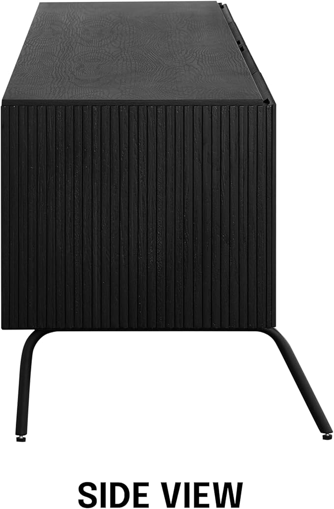 NTC Veil TV Stand with 4 Doors for TVs up to 75’’, Media Console with Vertical Groove Design and Metal Legs, Modern Entertainment Center for Living Room and Bedroom, Effortless Assembly, Burnt Black