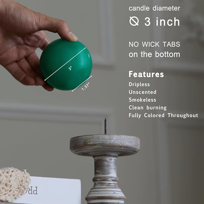 MOZEAL Hand-Poured, 3 Inch Mint Green Round Ball Candles - Elegant Mint Green Round Pillar Candles Set of 3, Dripless, Unscented, Smokeless, Ideal for Spring Celebrations.