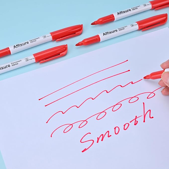 Red Permanent Markers Bulk, 75 Count, Quick Drying and Fade Resistant, Fine Point Marker works on Paper, Plastic, Metal, Wood, Perfect for Classroom, Home, Office