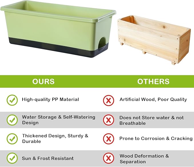 Window Box Planter 8 Pcs, 17 Inches Rectangle Flower Pots with Drainage Holes and Trays, Vegetable Planters for Windowsill Patio Garden Balcony Home Porch Yard Indoor Outdoor (Light Green)