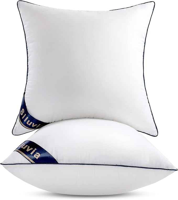 Siluvia 22"x22" Pillow Insert Set of 2 Square Throw 22 Pillows with 100% Cotton Cover for Sofa, Couch, and Bed - White