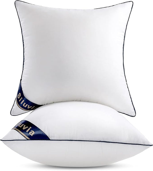 Siluvia 16"x16" Pillow Inserts Set of 2 Square Throw 16 Pillows with 100% Cotton Cover for Sofa, Couch, and Bed - White