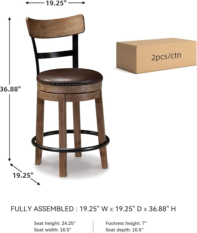 Signature Design by Ashley Pinnadel 24.25" Modern Farmhouse Swivel Counter Height Barstool, Light Brown