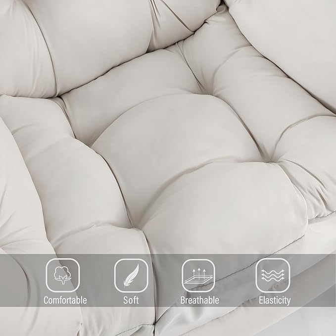 Welnow Lazy Chair for Living Room, Modern Reading Lounge Accent Chair with Armrests and a Side Pocket, Leisure Upholstered Lazy Sofa for Small Space, Bedroom, Dorm, Beige