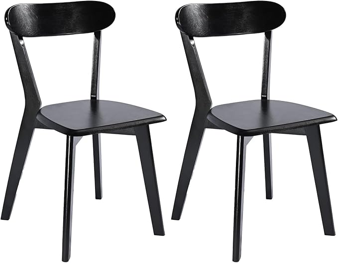 DELAVIN Soild Wood Dining Chairs Set of 2, Oak Wood Kitchen Chairs, Mid Century Modern Dining Room Chairs, Black