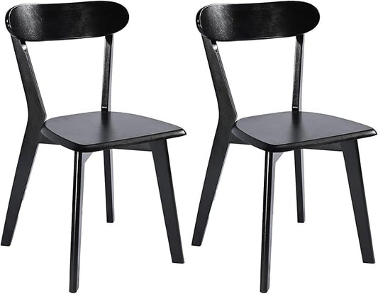 DELAVIN Soild Wood Dining Chairs Set of 2, Oak Wood Kitchen Chairs, Mid Century Modern Dining Room Chairs, Black