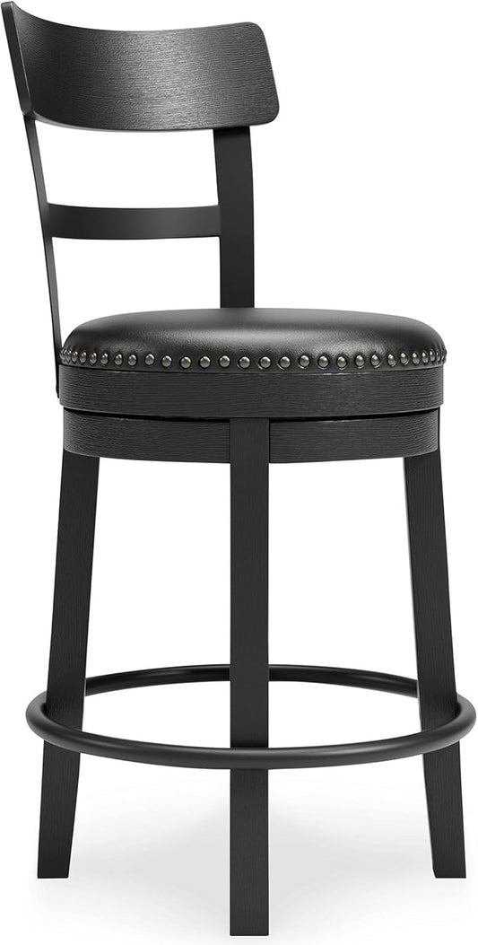 Signature Design by Ashley Valebeck Faux Leather Pub Height Swivel Barstool, 24.38" Seat Height, Black
