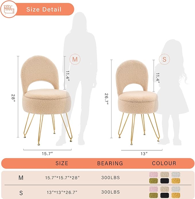 Storage Ottoman Vanity Stool Chair with Folding Back Teddy Velvet Makeup Chair Multifunctional Upholstered Footstool,4 Metal Legs with Anti-Slip Feet for Bedroom Living Room Entryway