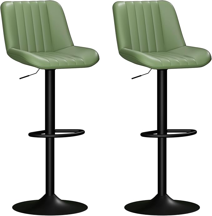 JAMFLY Bar Stools Set of 2, Swivel Bar Height Chairs Set of 2, Adjustable Tall Leather Bar Stools for Kitchen Island, Green
