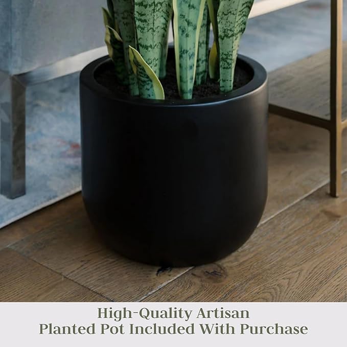 Faux Snake Plant, Premium Artificial Indoor Plant Stands 30” Tall and Enhances Interior Design, Lifelike-Leaves Create Realistic Natural Appearance, Black Planter Pot Included