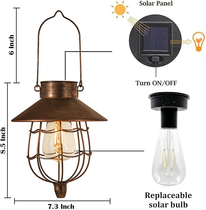 YAKii 2 Pack Solar Lantern Hanging Waterproof Outdoor Metal Solar Lamp with Warm White Light Decorate for Yard Garden Pathway Patio Porch Decor (Antique Copper)