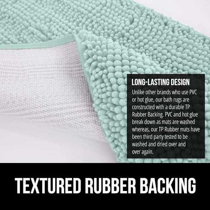 GORILLA GRIP Bath Rug Mat, Soft Absorbent Chenille, Quick Dry Microfiber Mats, Rubber Backing Washable Shower Floor Rugs, Bathmat Runner, US Designed Bathroom Home Decor Accessories 24x17, Seablue