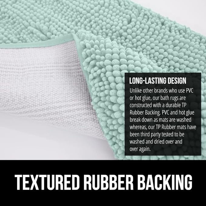 GORILLA GRIP Bath Rug Mat 44x26, Soft Absorbent Chenille, Quick Dry Microfiber Mats, Rubber Backing Washable Shower Floor Rugs, Bathmat Runner, US Designed Bathroom Home Decor Accessories Seablue