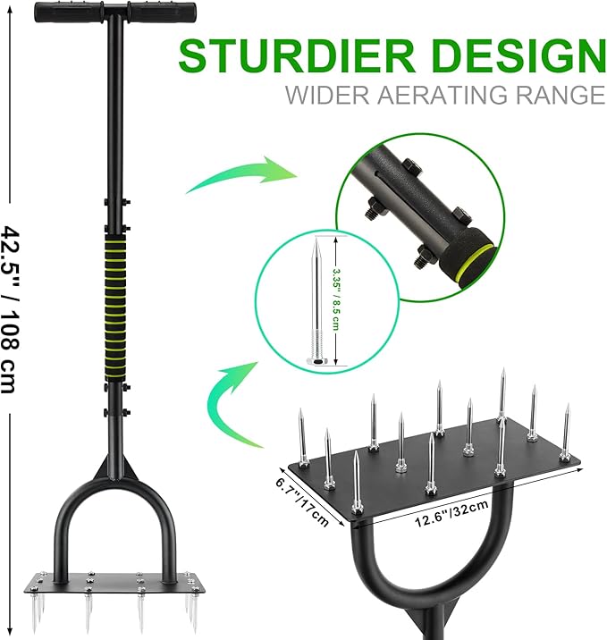 Aerator Lawn Tool for Gardening,42.5 in Manual Lawn Aerators-Easily Assemble Soil Aerator with Longer Spikes & Wider Foot Plate,Yard Aerator for Lawn to Revives Lawn Health