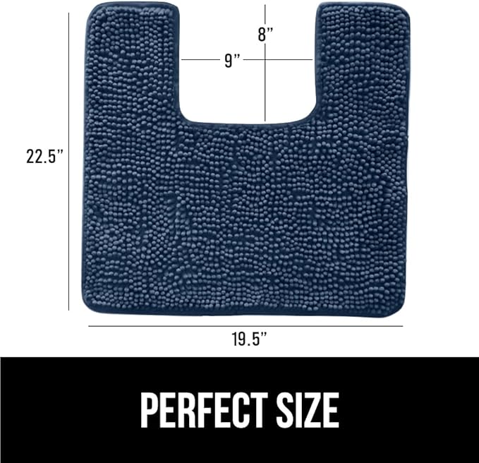 GORILLA GRIP Plush Absorbent Shaggy Chenille Bath Rug Mat for Square Toilet Base with Rubber Backing, Machine Washable Rugs, Soft Microfiber Contour Mats for Toilets, Bathroom Decor, Navy