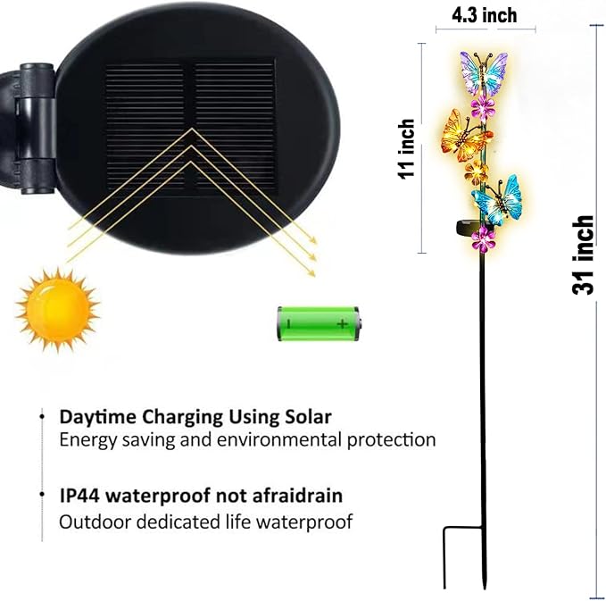 Solar Lights Outdoor Waterproof Garden Butterfly Light Decorative Solar Stake Lights with Butterflies Decor for Garden Yard Lawn Patio Pathway(2 Pack)