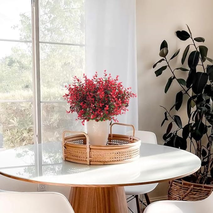 RECUTMS Ferns Artificial Plants Artificial Plants & Greenery Artificial Boxwood Plants Outdoor Uv Resistant Greenery for Outsid Artificial Ferns for Outdoors Eucalyptus Stems for Vase(Red Eucalyptus)