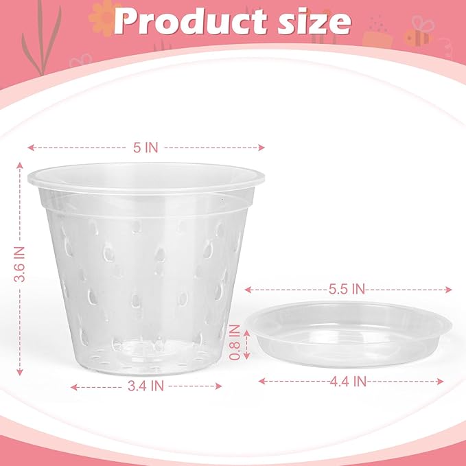 Orchid Pot, 6 Pack 5 Inch Clear Orchid Pots with Holes and Saucers for Repotting, Breathable Slotted Plastic Orchid Planters with Drainage for Root Health Indoor Outdoor (5 Inch)