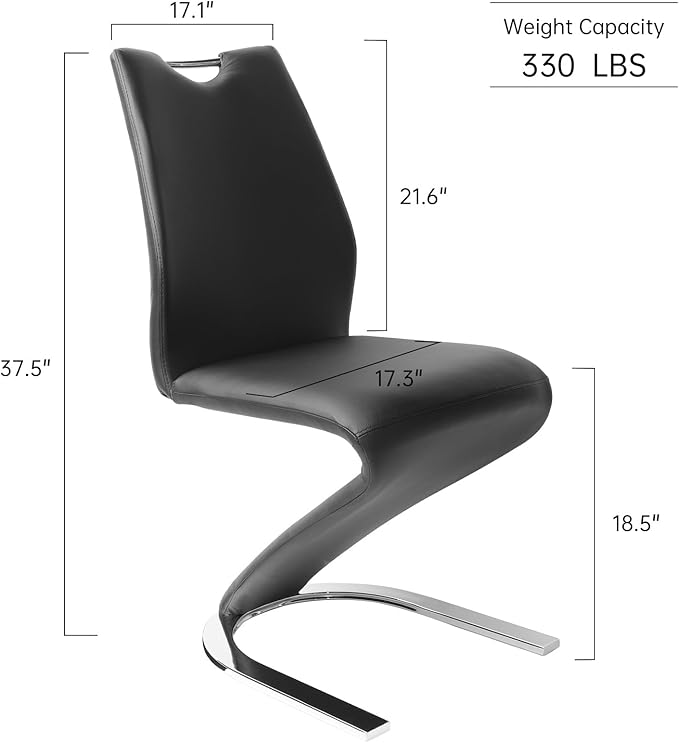 Mermaid Dining Chairs Set of 2, Modern Kitchen Dining Room Armless Upholstered Side Chairs in PU Leather Cushion Seat and Sturdy Metal Legs (2 Black)