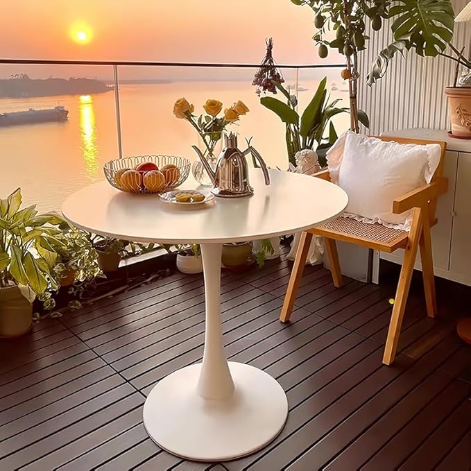 White Tulip Round Table, Modern Kitchen Dining Table, Mid Century Coffee Table for Living Room, 24 inch