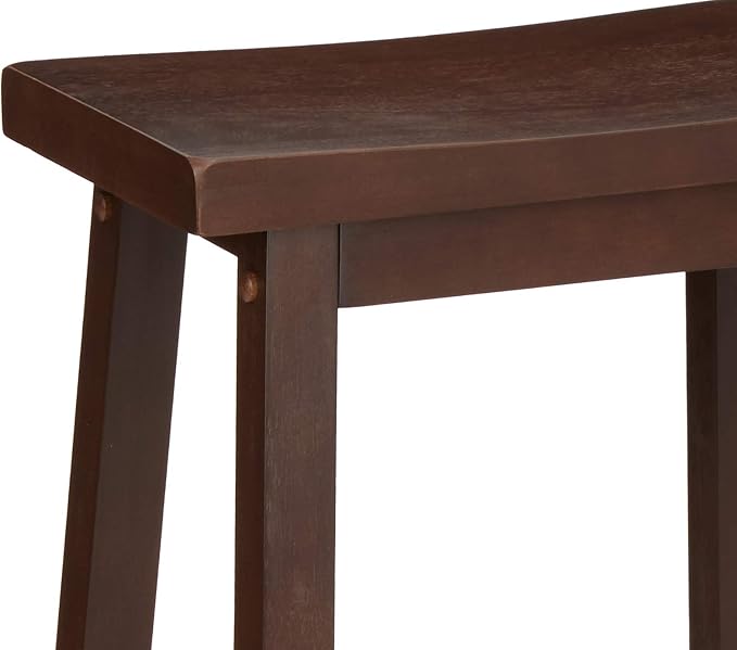 Amazon Basics Solid Wood Saddle-Seat Kitchen Counter Barstool with Footrest, Easy Assembly - 29-Inch Height - Walnut - Set of 2