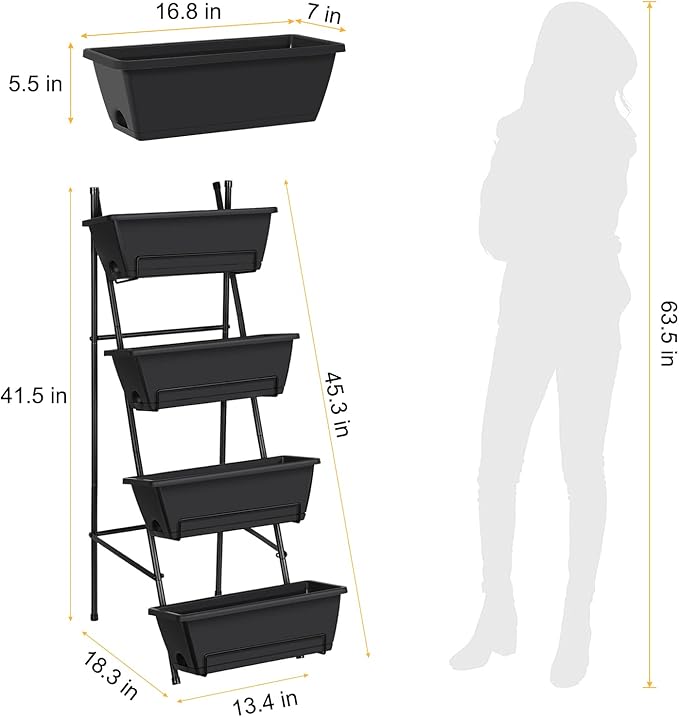 OYEAL Raised Garden Bed 4 Tier Vertical Garden Planters Indoor Outdoor Raised Planter Box with Legs Elevated Herb Garden Planter for Flowers Vegetables Plants, Black