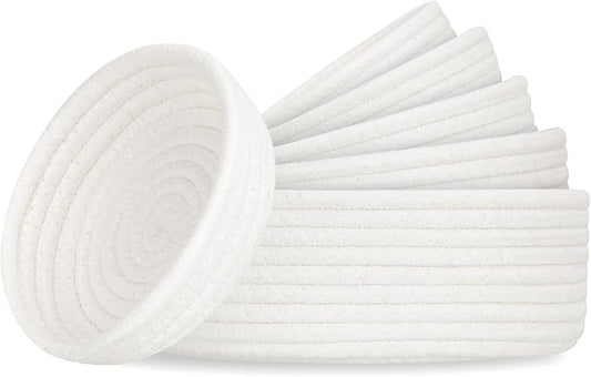 Small Shelf Storage Baskets for Organizing, 6 Pack Round Cotton Rope Bins, Decorative and Cute Woven Baskets for Bedroom and Closet, Key Tray Bowl, Home Decor Countertop Organizer (Beige)
