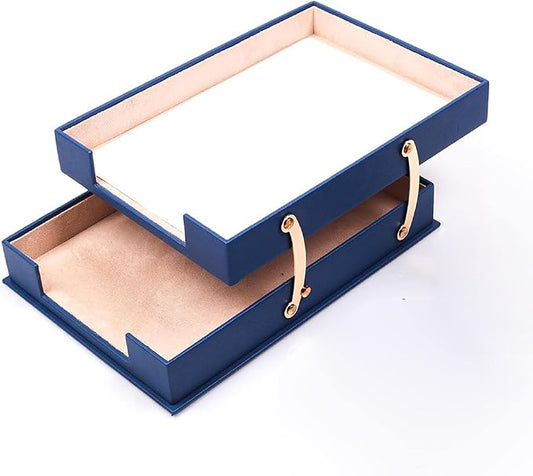 Leather Document Tray Double-Desk Organizer-Office Accessories-Desk Accessories-Office Supplies-Office Organizer - Office Gifts (Blue)