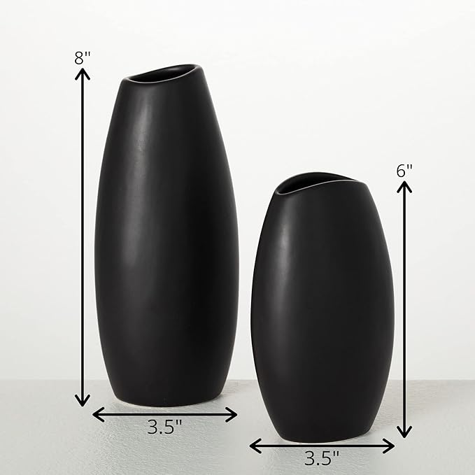 Sullivans Black Vase Set, Modern Home Decor, Ceramic Vases for Home Decor, Black Vases for Fake or Real Flowers, Minimalist Living Room Decor, Decorative Vase Set for Your Shelf and Mantle (CM3122)