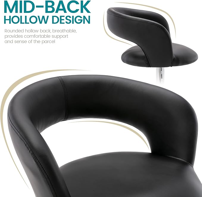 Brage Living Wide Bar Stool, Modern PU Leather Swivel Adjustable Barstool with Hollow Back and Arms, Upholstered Airlift Counter Height Bar Chair for Kitchen Dining (Black)