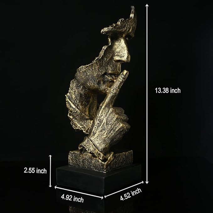 fazhongfa Thinker Statue - Silence is Gold Modern Decor Creative Abstract Art Figurine Resin Sculptures Decoration Room Home Study Office Figurines for Desktop Shelf Table Ornament (Bronze)
