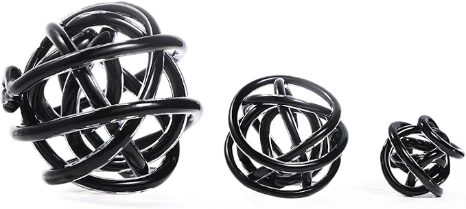 Luxury Lane Hand Blown Infinity Knot Sommerso Decorative Glass Ball for Bowls Home Decor 6 inch Tall Orbit Centerpiece Table Decoration Sculpture Black