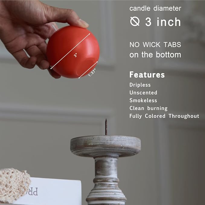 MOZEAL Hand-Poured, 3 Inch Living Coral Round Ball Candles - Elegant Living Coral Round Pillar Candles Set of 3, Dripless, Unscented, Smokeless, Ideal for Summer Parties.