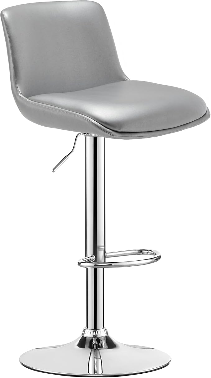 MINCETA Bar Stools,Modern Upholstered Swivel Stool with Back for Bar and Counter Height, Adjustable Height 24" to 34",Set of 2,PU in Sliver