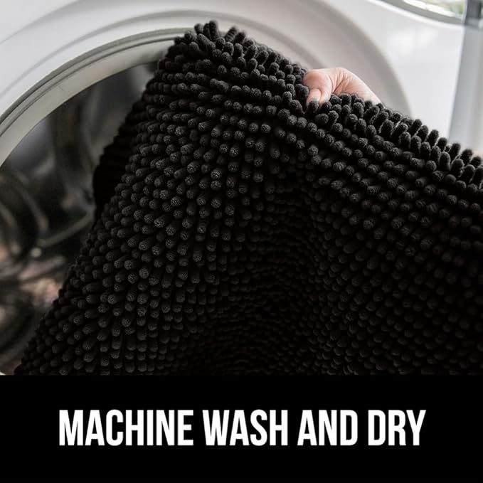 GORILLA GRIP Plush Absorbent Shaggy Chenille Bath Rug Mat for Square Toilet Base with Rubber Backing, Machine Washable Rugs, Soft Microfiber Contour Mats for Toilets, Bathroom Decor, Black