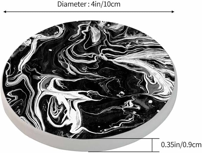 Black Artistic Graphic Dye Coasters for Drinks Office Coffee Table Monochrome Water Surface Art Fluid Ink Liquid Living Room Decor Set of 2 for Cold Drinks Wine Mugs and Cups 4 Inch