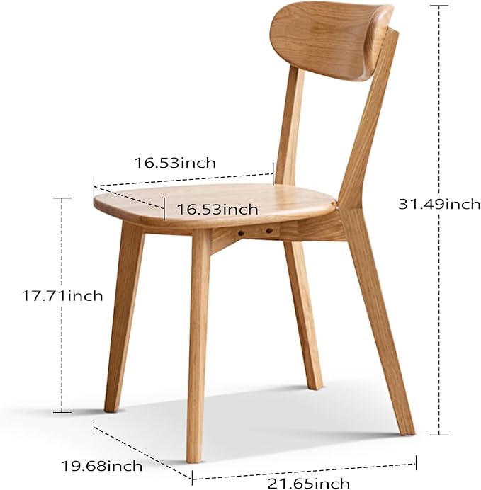 Oak Wood Dining Chairs - Kitchen Chairs Set of 4 with Comfortable Curved Backrest - Wood Chairs for Dining Room,Living Room - Original Wood Color