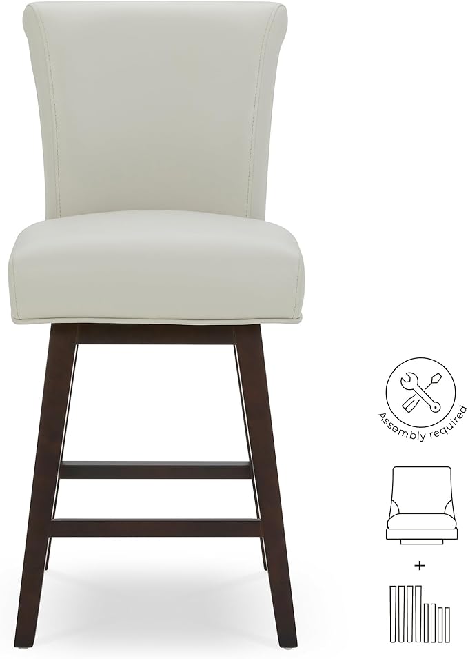 CHITA 26 Inch Counter Height Swivel Bar Stools Set of 2, FSC Certified Modern Upholstered Faux Leather Swivel Barstool Chair with Back, Creamy Grey