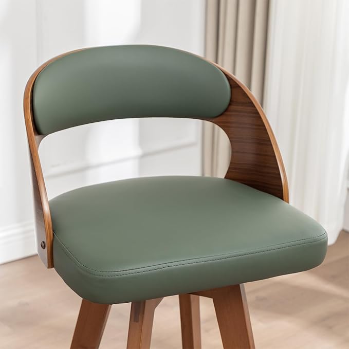 Barstools Set of 3,Bar Height Bar Stools for Kitchen Island,30.3 Inch H Modern Upholstered Bar Chair, Swivel Bar Stools with Wood Back and Bamboo Legs (Green-PU)