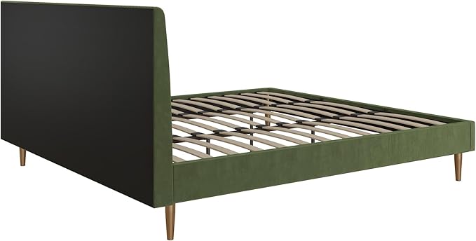 Mr. Kate Daphne Upholstered Bed with Vertical Channel Tufted Headboard, King, Olive Green Velvet