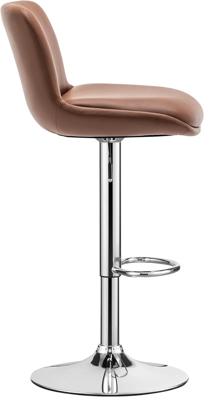 MINCETA Bar Stools,Modern Upholstered Swivel Stool with Back for Bar and Counter Height, Adjustable Height 24" to 34",1 Piece,PU in Brown