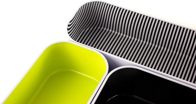 Three by Three Seattle 6 Piece Metal Organizer Tray Set for Storing Makeup, Stationery, Utensils, and More in Office Desk, Kitchen and Bathroom Drawers (2 Inch, Assorted Colors, Stripes)